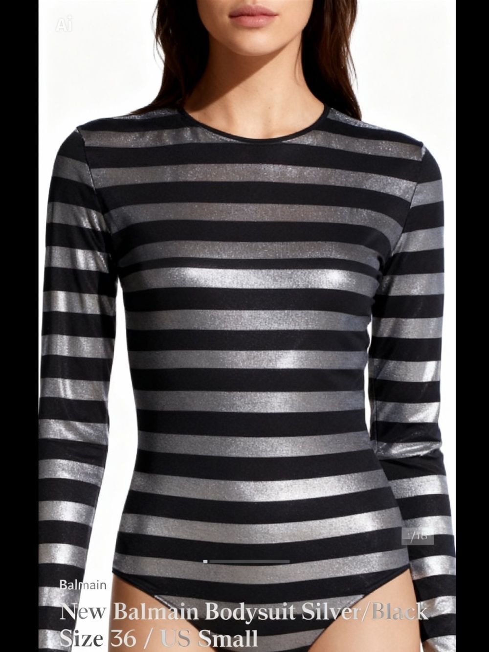 New Balmain Bodysuit Silver/Black Size 36 / US Small
